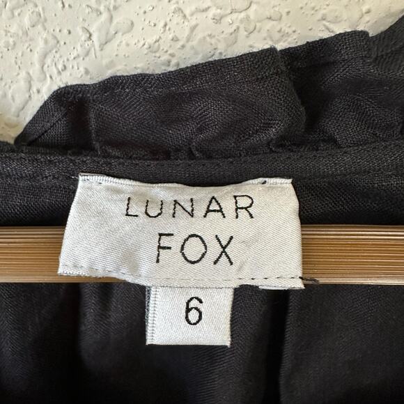 LUNAR FOX Charlotte Blouse Black Linen Balloon Sleeve Minimalist Goth - Picture 8 of 10